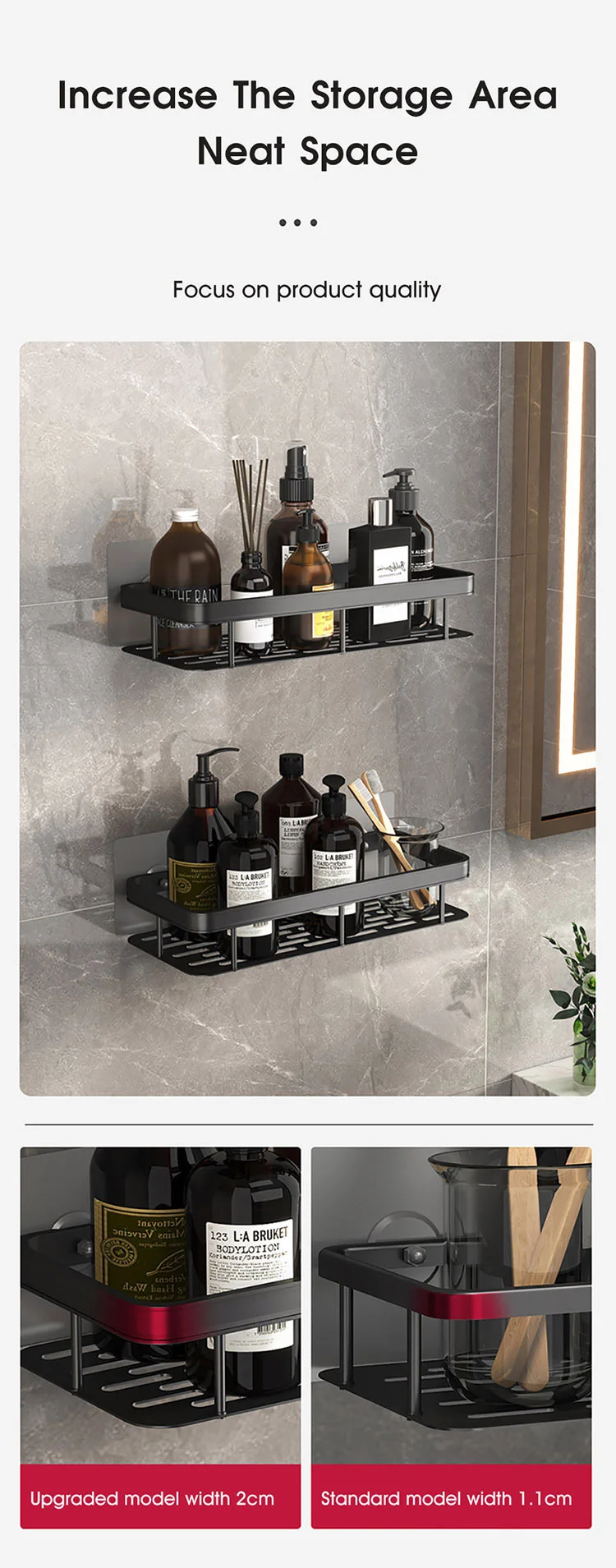 No Drill Suction Bathroom Shelf